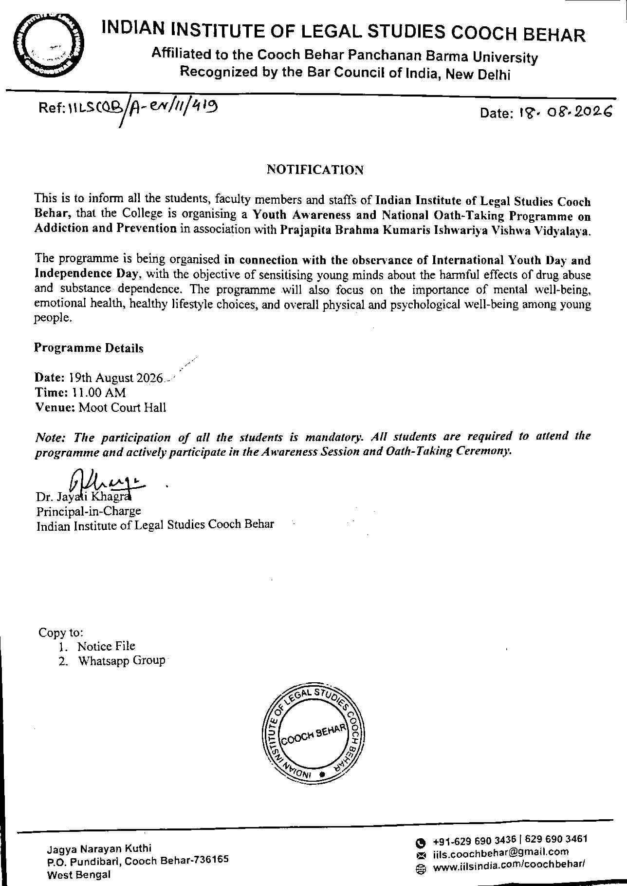 Notice for Youth Awareness Programme